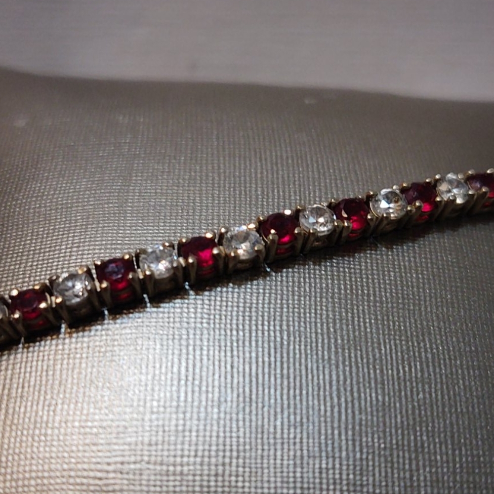 Charming Red Ruby And White Stone Vermeil Braclet - image 1